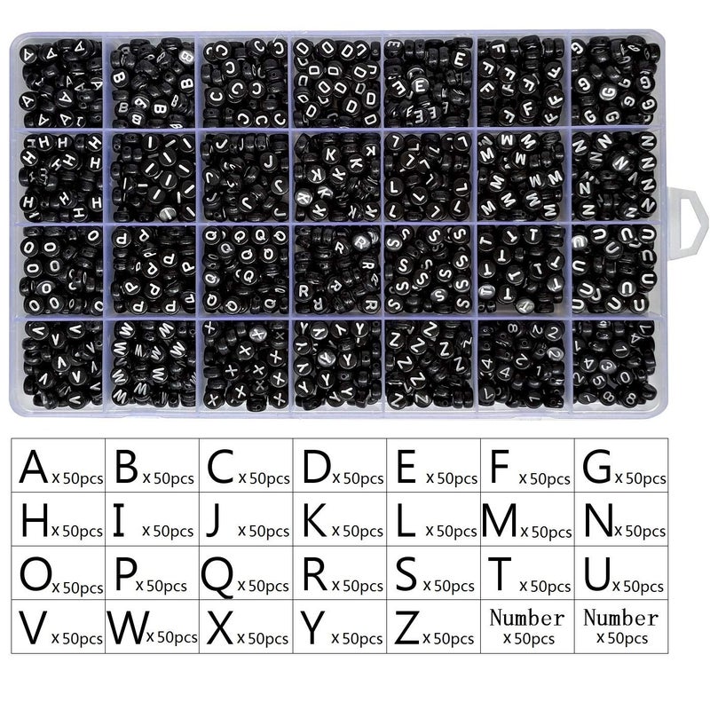 Looconi Amaney 1400pcs 4Ã—7mm Black Round Acrylic Alphabet Letter Beads A-Z and Number Beads for Jewelry Making Bracelets Necklaces Key Chains - Image 3